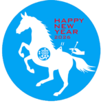 馬が鍼灸治療を受けているイラストロゴ