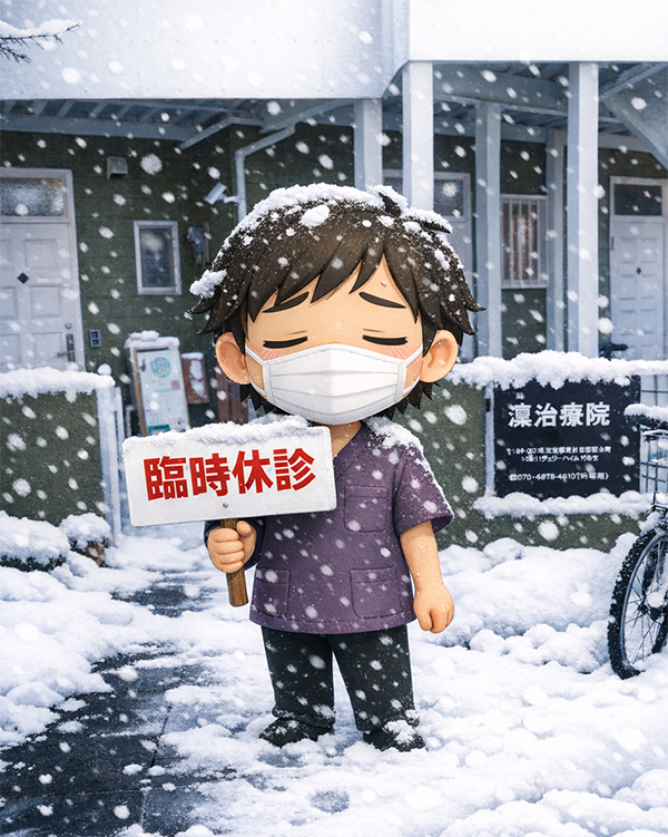 女性施術者が臨時休診をお知らせしているイラスト